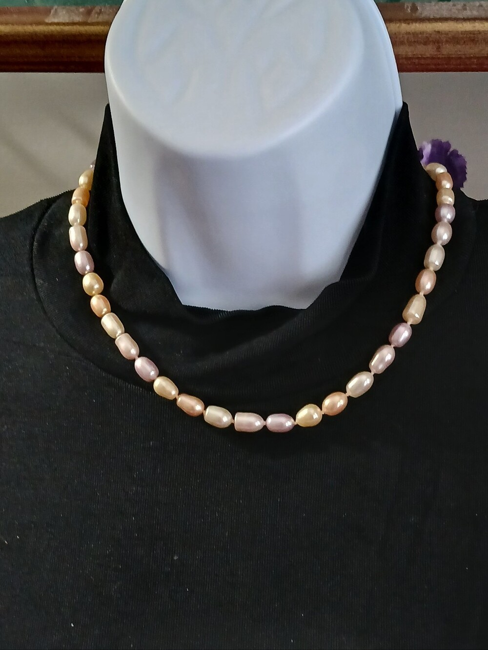 Vintage 1990s Majorica Pastel Baroque Pearl Necklace 17.5" Box & Papers